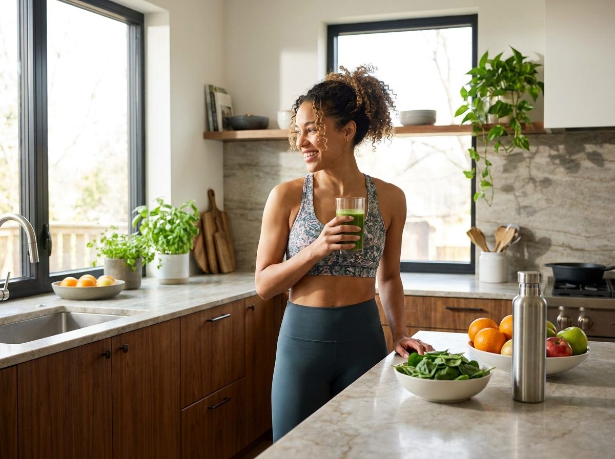 Active woman with a protein smoothie